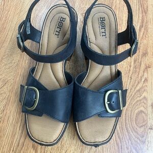 Born Women's Black Leather Sandals with Buckle